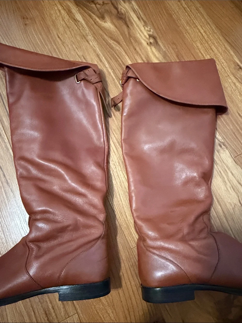 Coach Cognac Leather Fold-Over Riding Boots